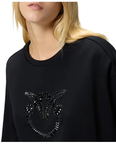 PINKO Felpa Donna 100534A2RO NELLY AI 25/26 girocollo con logo Love Birds gioiello Z99 NERO limousine