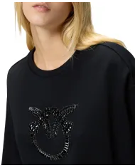 PINKO Felpa Donna 100534A2RO NELLY AI 25/26 girocollo con logo Love Birds gioiello Z99 NERO limousine
