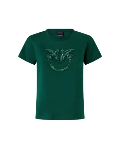 PINKO T-Shirt Donna 100535A2RN QUENTIN AI 25/26 girocollo con logo Love Birds gioiello X79 VERDE VENA