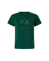 PINKO T-Shirt Donna 100535A2RN QUENTIN AI 25/26 girocollo con logo Love Birds gioiello X79 VERDE VENA