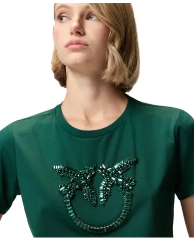 PINKO T-Shirt Donna 100535A2RN QUENTIN AI 25/26 girocollo con logo Love Birds gioiello X79 VERDE VENA