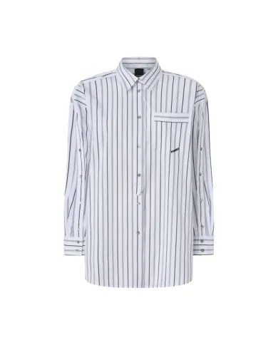 PINKO Camicia Donna 106797A3C4 PIGNOLATA AI 25/26 a righe con taschino e logo ZZ1 BIANCO/NERO