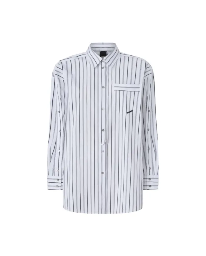 PINKO Camicia Donna 106797A3C4 PIGNOLATA AI 25/26 a righe con taschino e logo ZZ1 BIANCO/NERO