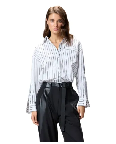 PINKO Camicia Donna 106797A3C4 PIGNOLATA AI 25/26 a righe con taschino e logo ZZ1 BIANCO/NERO