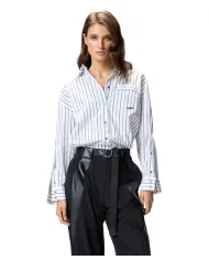 PINKO Camicia Donna 106797A3C4 PIGNOLATA AI 25/26 a righe con taschino e logo ZZ1 BIANCO/NERO