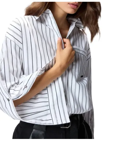 PINKO Camicia Donna 106797A3C4 PIGNOLATA AI 25/26 a righe con taschino e logo ZZ1 BIANCO/NERO