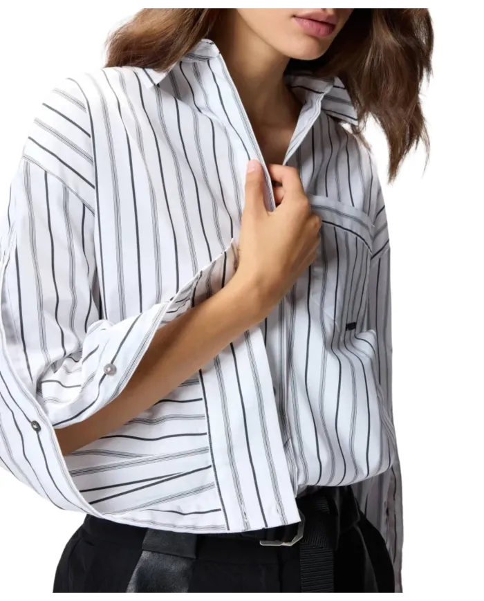 PINKO Camicia Donna 106797A3C4 PIGNOLATA AI 25/26 a righe con taschino e logo ZZ1 BIANCO/NERO