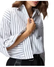 PINKO Camicia Donna 106797A3C4 PIGNOLATA AI 25/26 a righe con taschino e logo ZZ1 BIANCO/NERO
