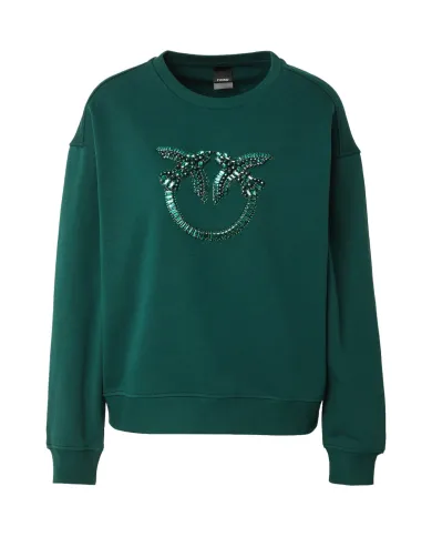 PINKO Felpa Donna 100534A2RO NELLY AI 25/26 girocollo con logo Love Birds gioiello X79 VERDE VENA