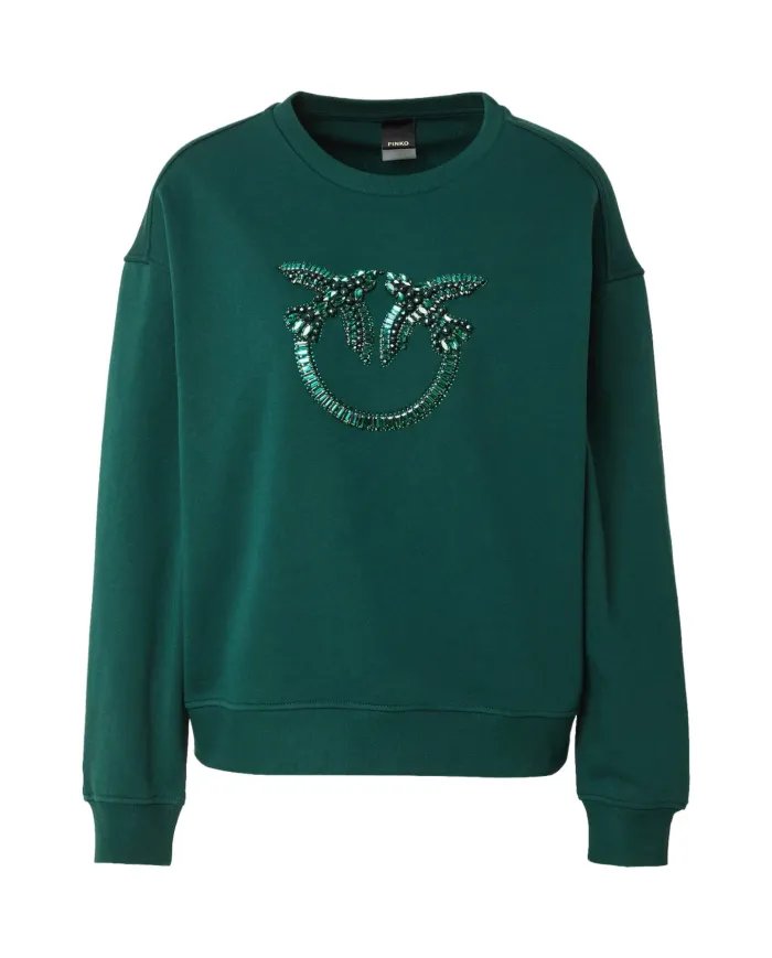 PINKO Felpa Donna 100534A2RO NELLY AI 25/26 girocollo con logo Love Birds gioiello X79 VERDE VENA