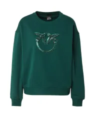 PINKO Felpa Donna 100534A2RO NELLY AI 25/26 girocollo con logo Love Birds gioiello X79 VERDE VENA