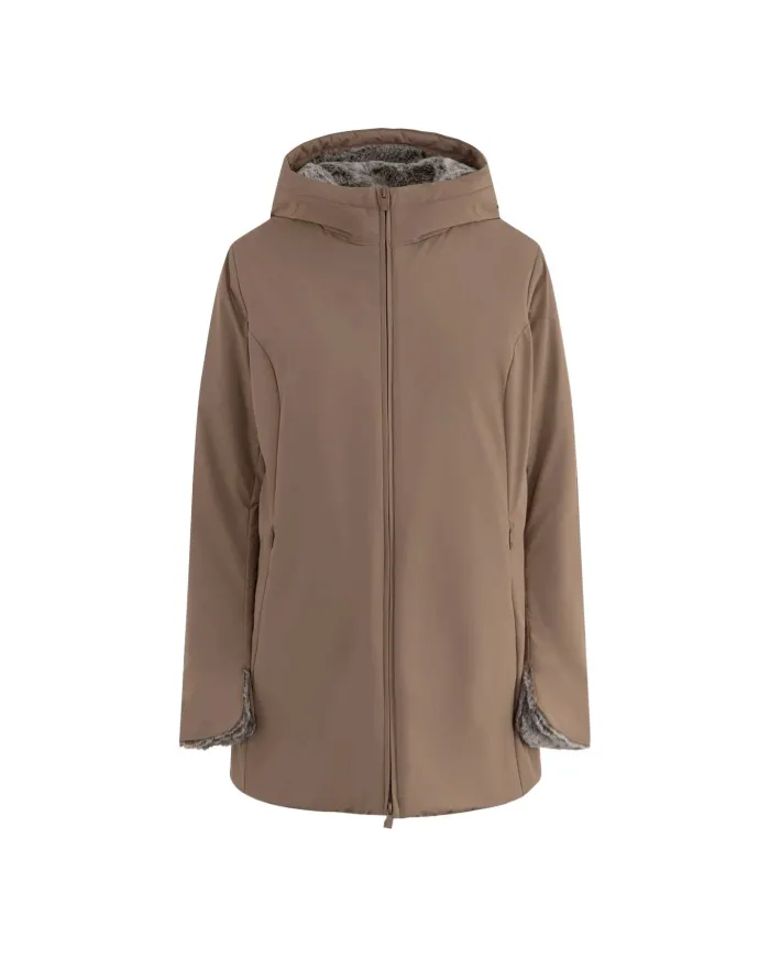 SUNS Parka Donna GBS53020D MARMOLADA AI 25/26 con cappuccio e interno in eco pelliccia V8 NOCE