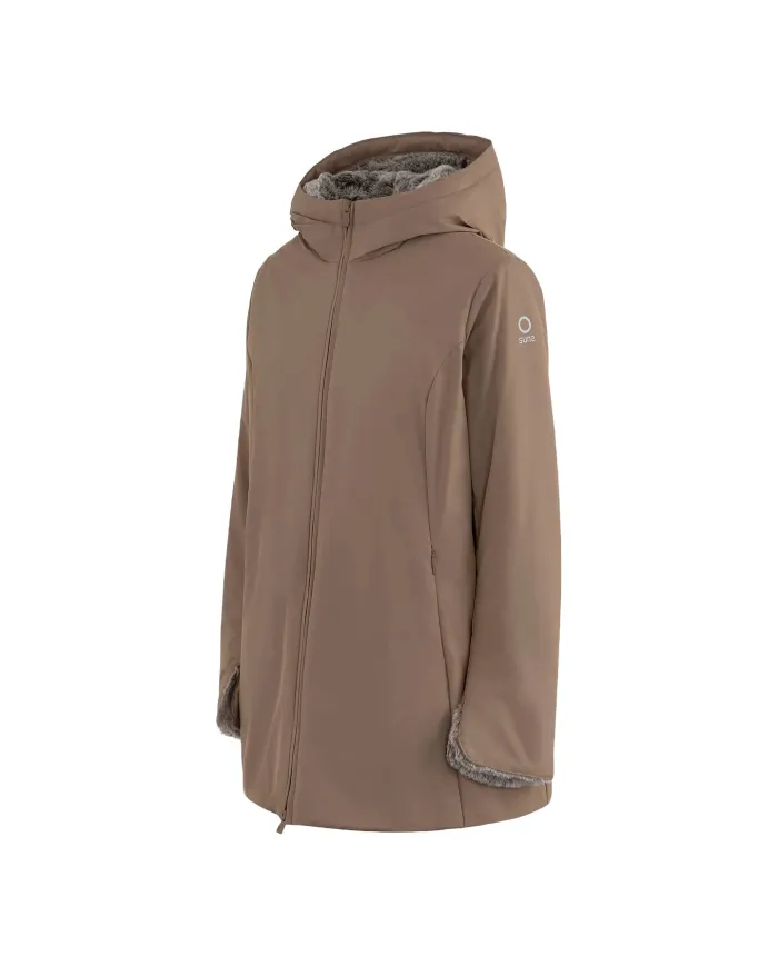 SUNS Parka Donna GBS53020D MARMOLADA AI 25/26 con cappuccio e interno in eco pelliccia V8 NOCE