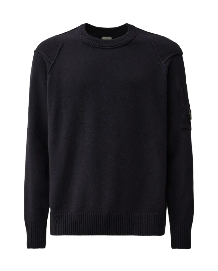 C.P. COMPANY Maglia Uomo RFCMKN707A 110149A AI 25/26 lana con taschino applicato 888 TOTAL ECLIPS