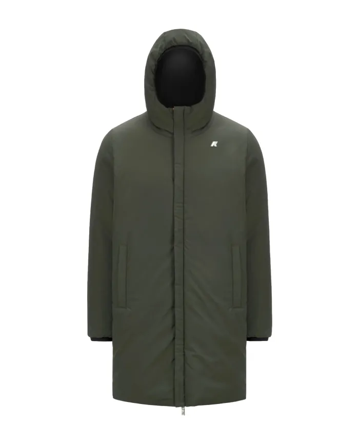 K-WAY Giubbotto Uomo K6128WW JACOB AI 25/26 regular lungo reversibile AH3 Black-Green Blackish