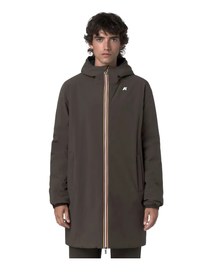 K-WAY Giubbotto Uomo K6128WW JACOB AI 25/26 regular lungo reversibile B3A Black Olive-Blue