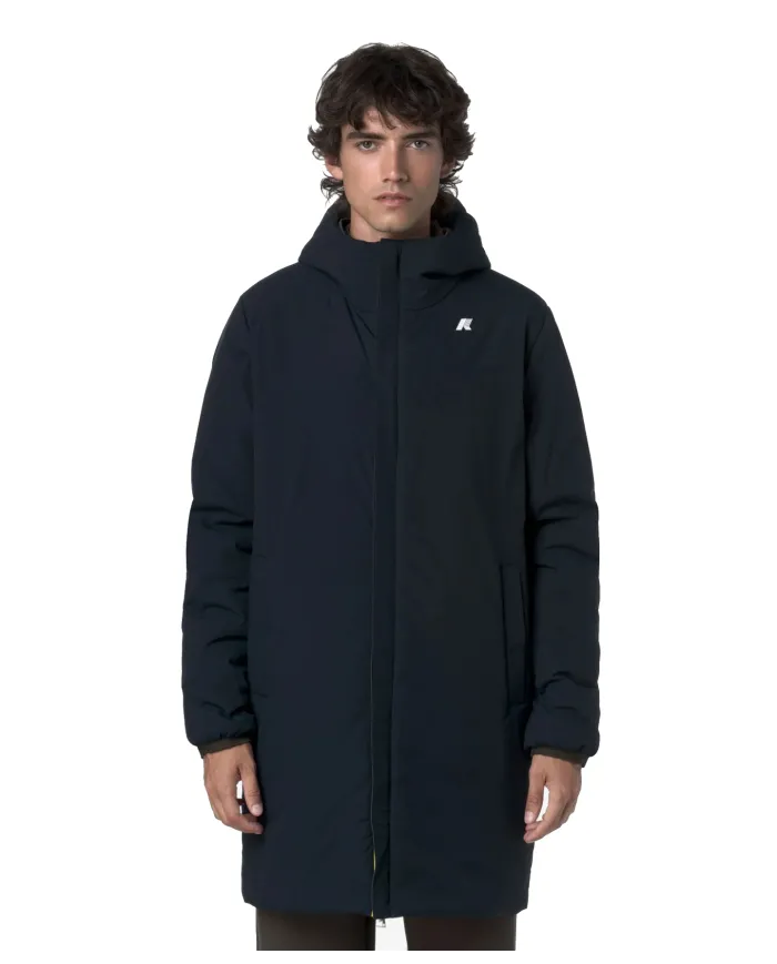 K-WAY Giubbotto Uomo K6128WW JACOB AI 25/26 regular lungo reversibile B3A Black Olive-Blue