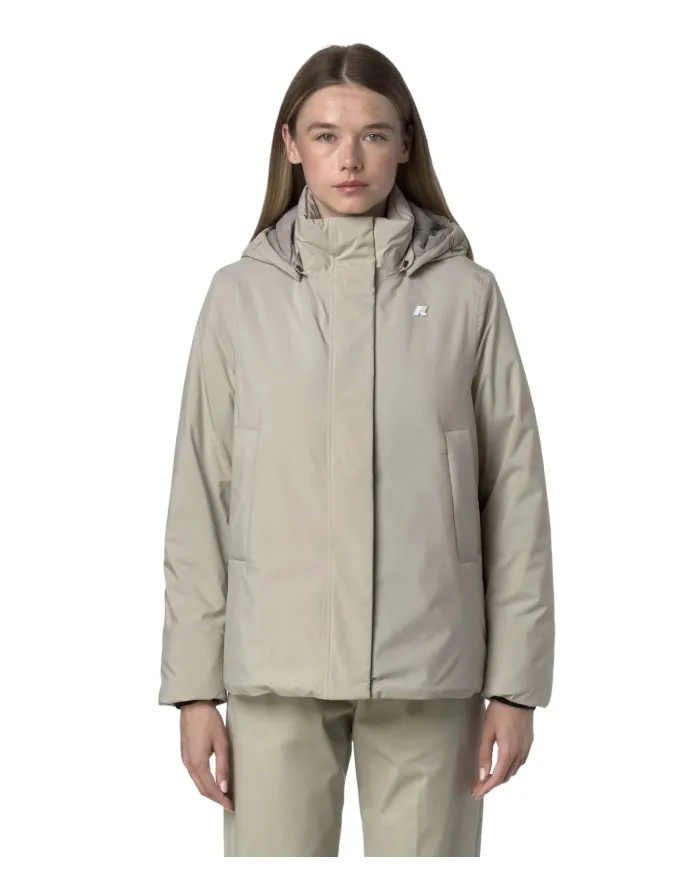 K-WAY Giubbotto Donna K6133YW MARLETTE AI 25/26 regular con cappuccio rimovibile B2X Beige cashmere-Grey