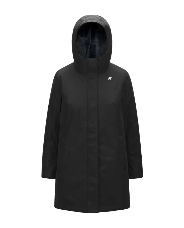 K-WAY Giaccone Donna K71326W SOPHIE AI 25/26 lungo waterproof con cappuccio AL8 Black P-Blue A