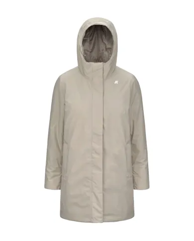 K-WAY Giaccone Donna K71326W SOPHIE AI 25/26 lungo waterproof con cappuccio B2X Beige cashmere-Grey