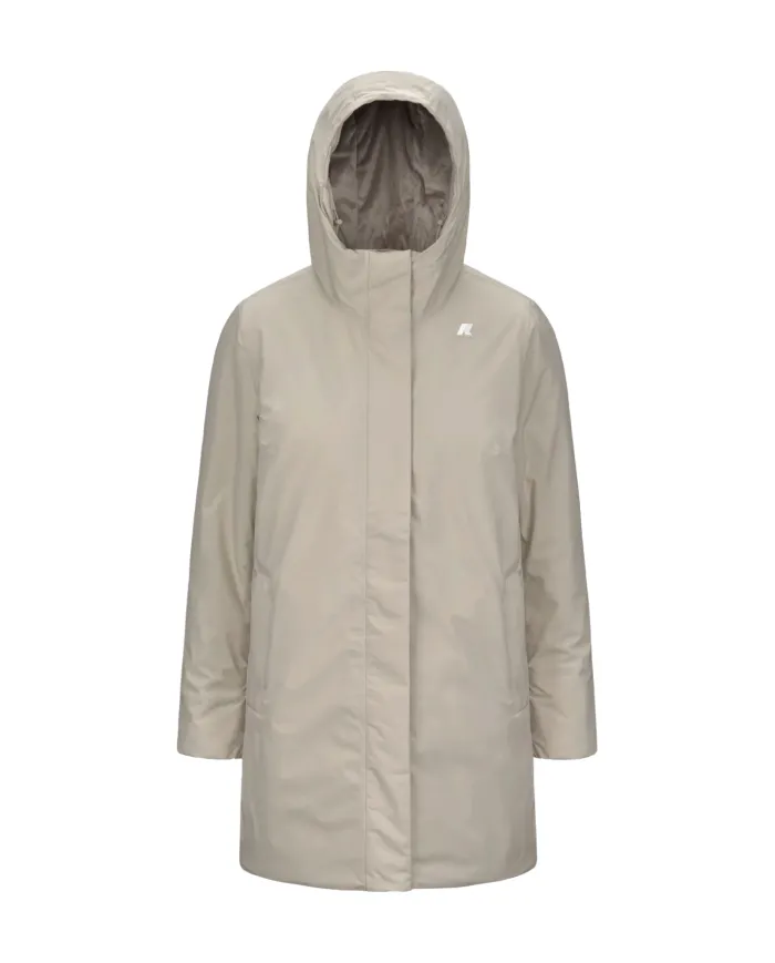 K-WAY Giaccone Donna K71326W SOPHIE AI 25/26 lungo waterproof con cappuccio B2X Beige cashmere-Grey