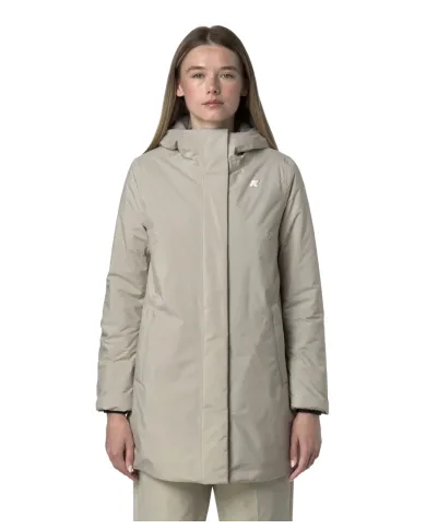 K-WAY Giaccone Donna K71326W SOPHIE AI 25/26 lungo waterproof con cappuccio B2X Beige cashmere-Grey