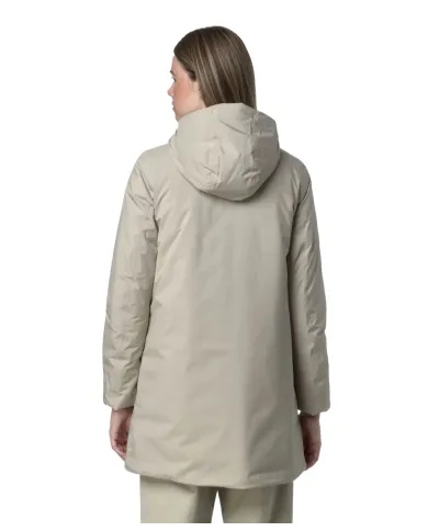 K-WAY Giaccone Donna K71326W SOPHIE AI 25/26 lungo waterproof con cappuccio B2X Beige cashmere-Grey