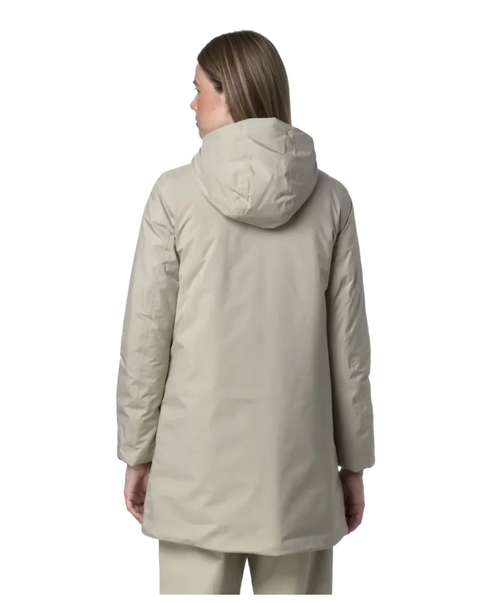K-WAY Giaccone Donna K71326W SOPHIE AI 25/26 lungo waterproof con cappuccio B2X Beige cashmere-Grey