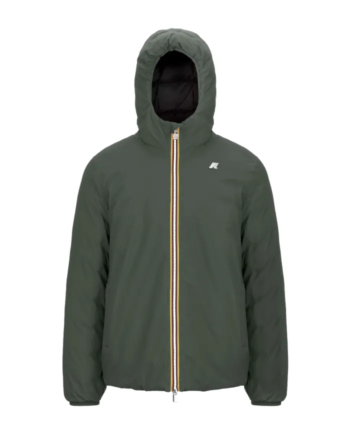 K-WAY Piumino Uomo K8127WW JACK AI 25/26 regular reversibile con motivo trapuntato AGQ Green-Black