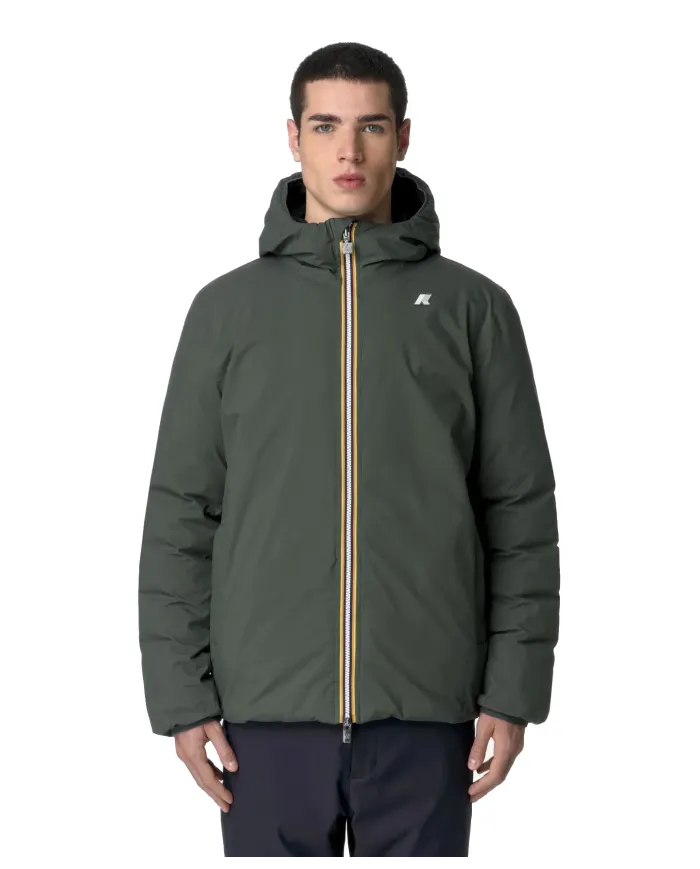 K-WAY Piumino Uomo K8127WW JACK AI 25/26 regular reversibile con motivo trapuntato AGQ Green-Black