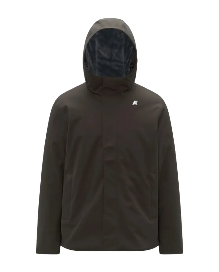 K-WAY Giubbino Uomo K8133DW JACKO AI 25/26 regular basic waterproof in tinta unita B2V Black Olive-Blue A