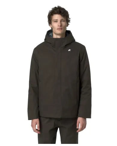 K-WAY Giubbino Uomo K8133DW JACKO AI 25/26 regular basic waterproof in tinta unita B2V Black Olive-Blue A