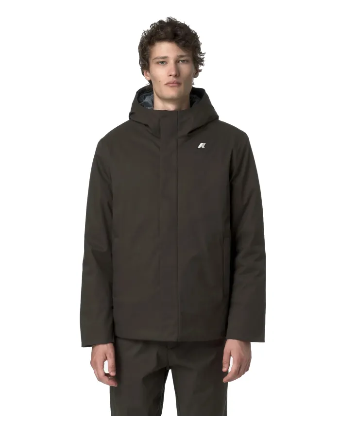 K-WAY Giubbino Uomo K8133DW JACKO AI 25/26 regular basic waterproof in tinta unita B2V Black Olive-Blue A