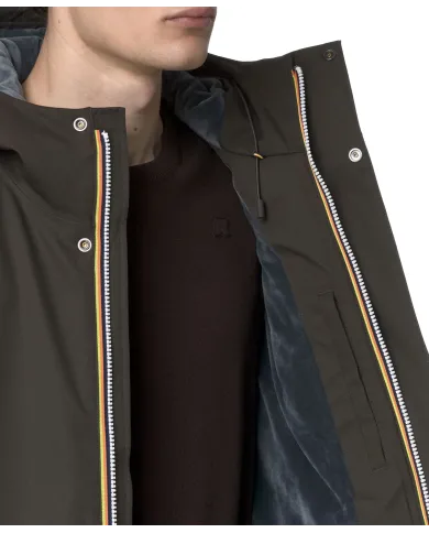 K-WAY Giubbino Uomo K8133DW JACKO AI 25/26 regular basic waterproof in tinta unita B2V Black Olive-Blue A