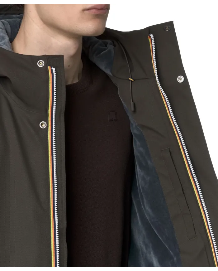 K-WAY Giubbino Uomo K8133DW JACKO AI 25/26 regular basic waterproof in tinta unita B2V Black Olive-Blue A