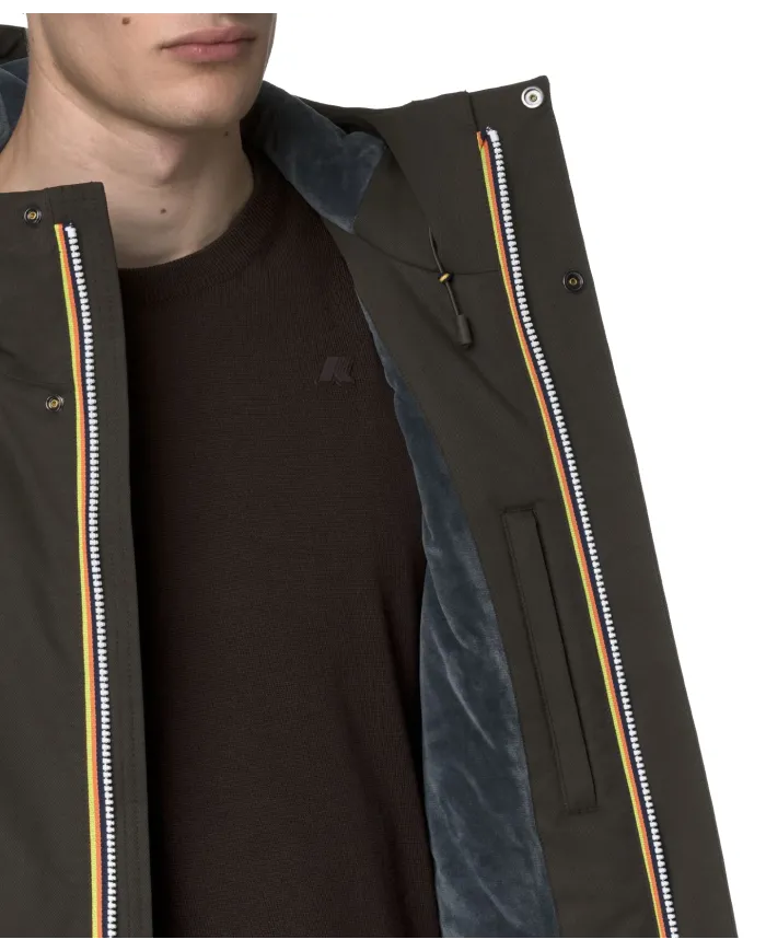 K-WAY Giaccone Uomo K8133FW JARNO AI 25/26 regular lungo waterproof B2V Black Olive-Blue A