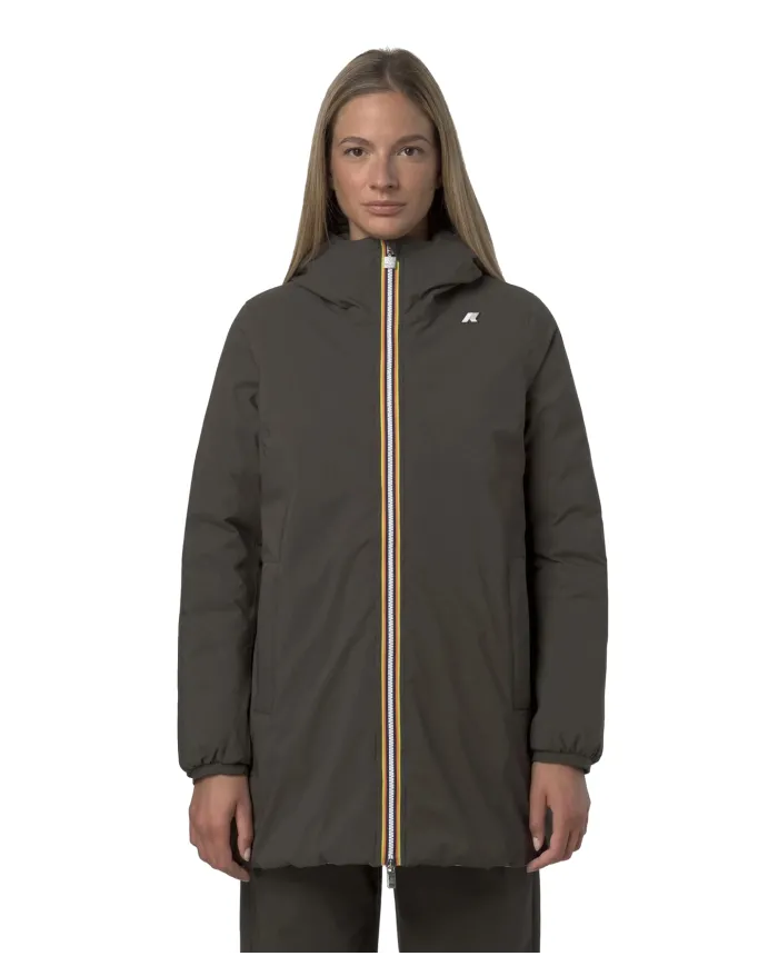 K-WAY Piumino Donna K8134DW SOPHIE AI 25/26 tecnico con motivo trapuntato reversibile B42 BlacK Olive-Green Oak