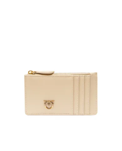 PINKO Porta carte 100251 A0F1 AIRONE AI 25/26 in pelle con logo C50Q BEIGE/GRIGIO