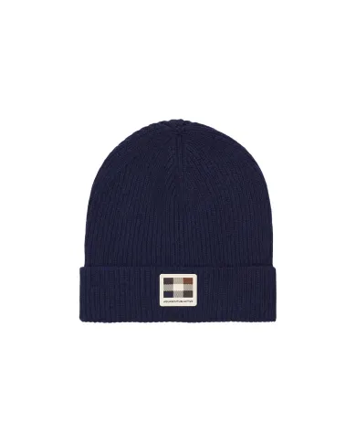 AQUASCUTUM Berretto Uomo AW_ICON_CP007 AI 25/26 beanie in lana con patch 11 NAVY