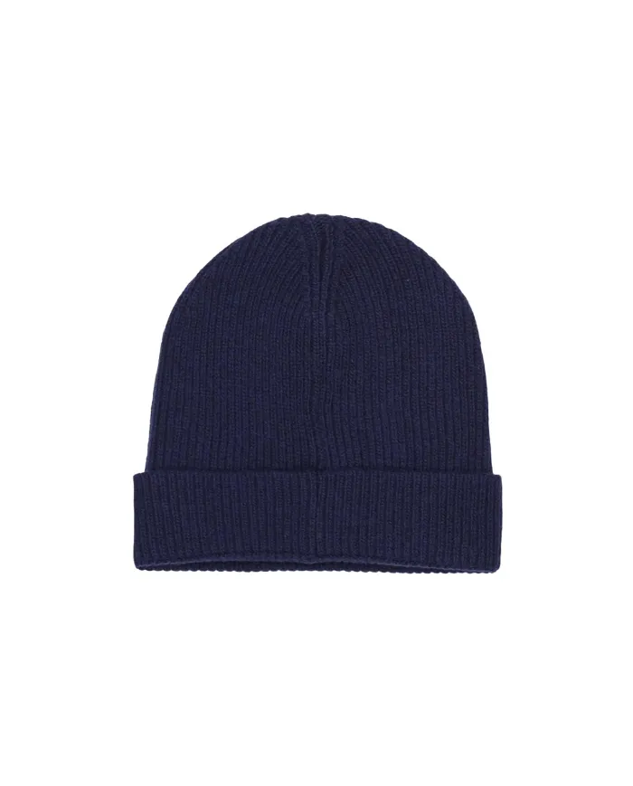 AQUASCUTUM Berretto Uomo AW_ICON_CP007 AI 25/26 beanie in lana con patch 11 NAVY