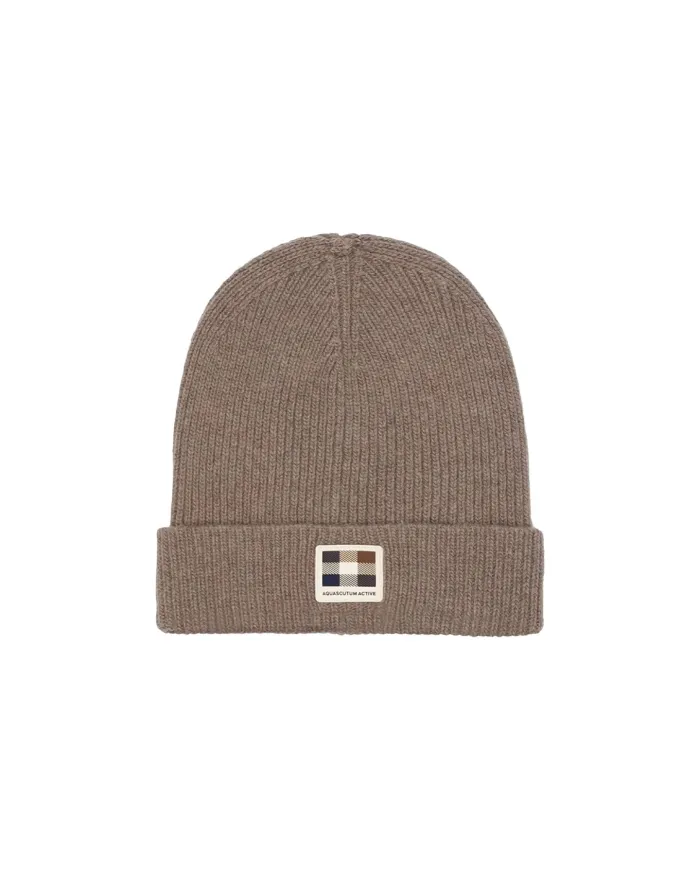 AQUASCUTUM Berretto Uomo AW_ICON_CP007 AI 25/26 beanie in lana con patch 38 KAKI