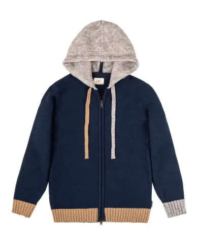 BOB Felpa Uomo MARS AI 25/26 lana comfort con cappuccio fisso 01 BLU