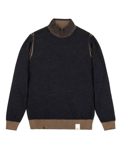 BOB Maglia Uomo LUBE AI 25/26 lana regular reversibile con lupetto 02 BLU/BEIGE