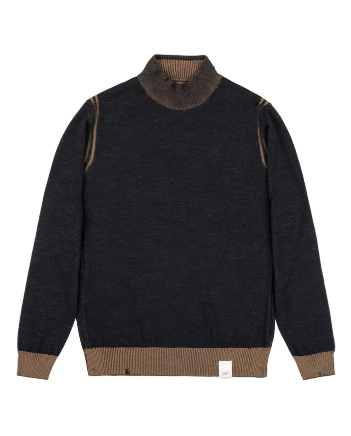 BOB Maglia Uomo LUBE AI 25/26 lana regular reversibile con lupetto 02 BLU/BEIGE