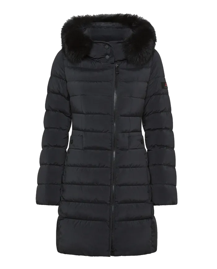 PEUTEREY Piumino Donna PED545801190986 SERIOLA ML 06 FUR AI 25/26 slim cappuccio con pelliccia 808 CORVO