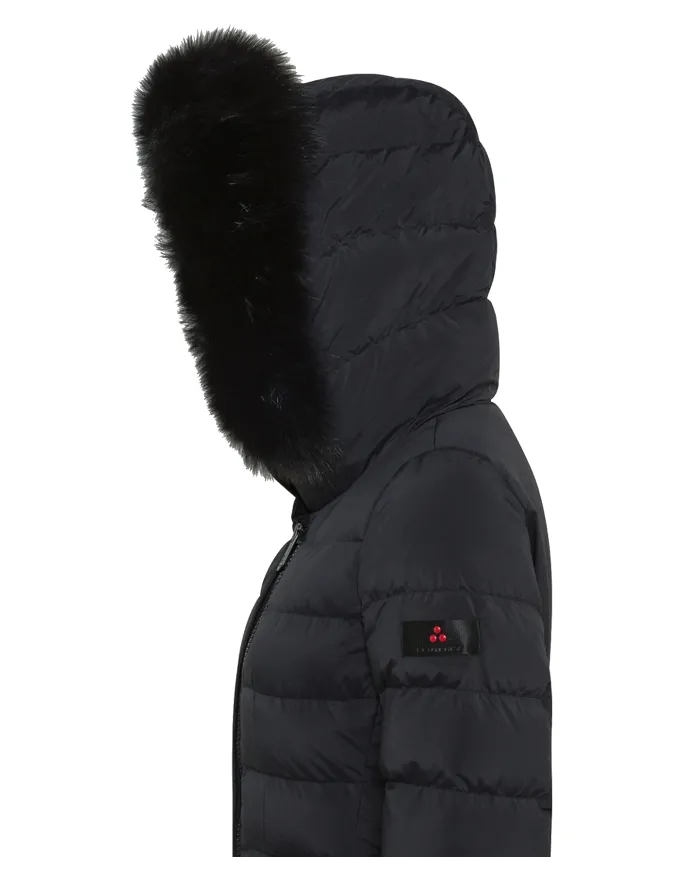 PEUTEREY Piumino Donna PED545801190986 SERIOLA ML 06 FUR AI 25/26 slim cappuccio con pelliccia 808 CORVO