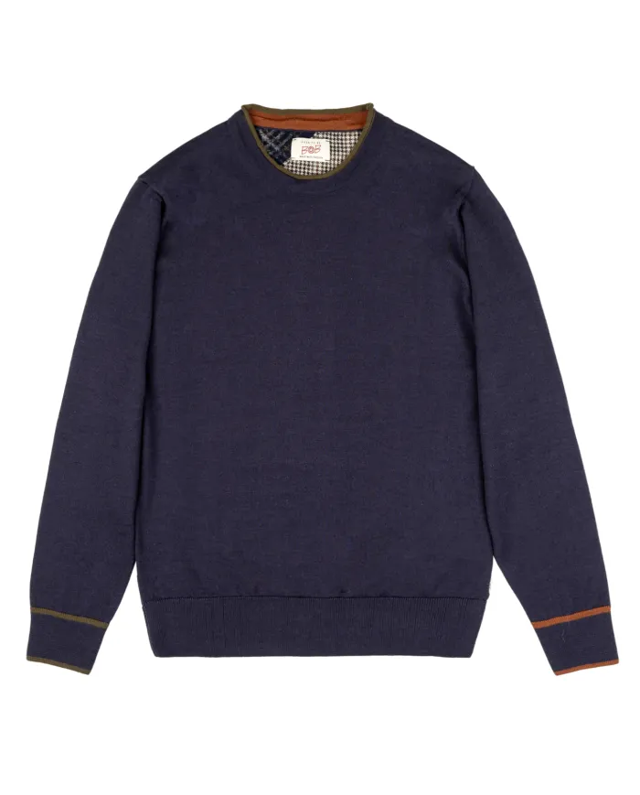 BOB Maglia Uomo DAVIN AI 25/26 lana con dettaglio toppe applicate 02 NAVY