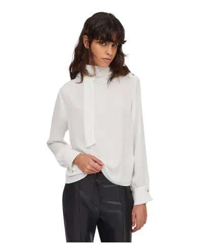 LIU JO Blusa Donna MF5281T4241 AI 25/26 con sciarpa e bottoni logati 10701 BIANCO LANA