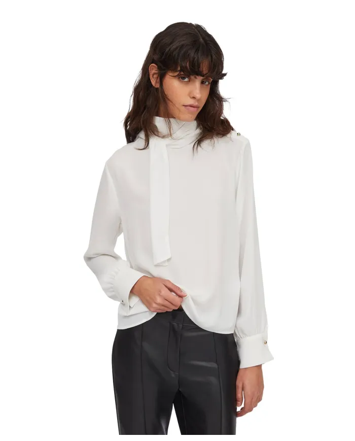 LIU JO Blusa Donna MF5281T4241 AI 25/26 con sciarpa e bottoni logati 10701 BIANCO LANA