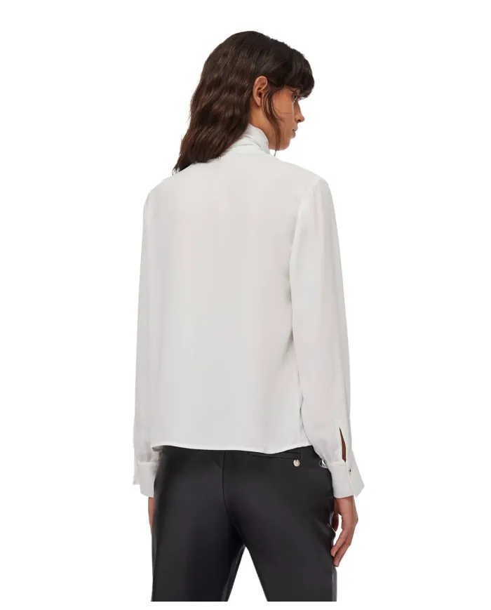 LIU JO Blusa Donna MF5281T4241 AI 25/26 con sciarpa e bottoni logati 10701 BIANCO LANA